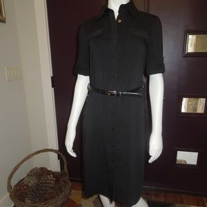TAHARI ASL PINSTRIPE BELTED SHIRT DRESS SZ 2